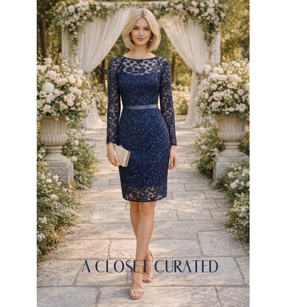 Monique Lhuillier Lace Cocktail Dress 2 Blue NWT